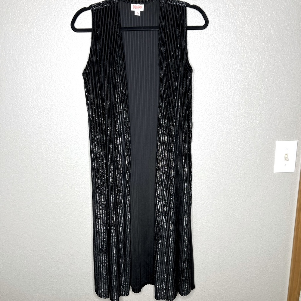 LuLaRoe Joy Duster Vest Metallic Velvet Stripe